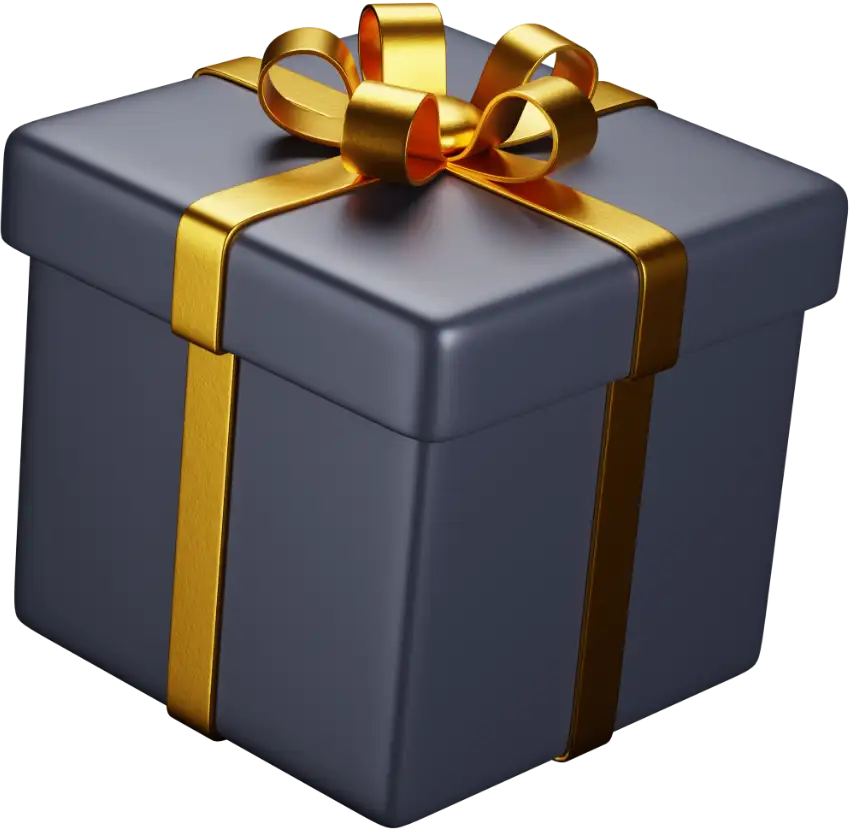 Caja de regalo negra con lazo dorado representando el regalo que te da Freya por dejar tu reseña en Google